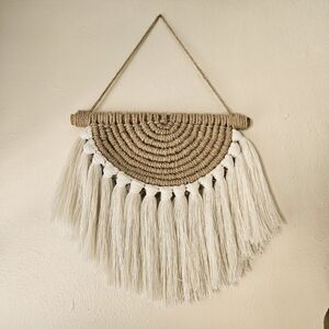 Handcrafted Beige and White Macrame Wall Hanging